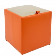Taburet Box imitatie piele - portocaliu/crem